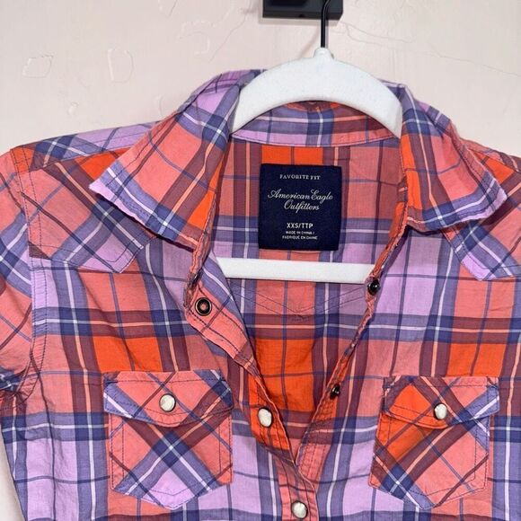 American Eagle Favorite Fit Plaid Pearl Snap Button up - Picture 2 of 6